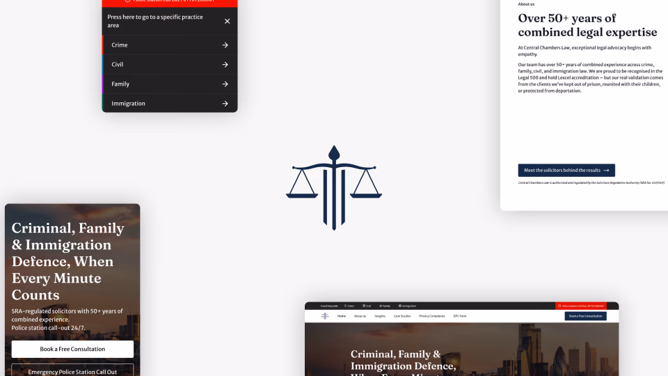 Central Chambers Law — brand and website redesign composite