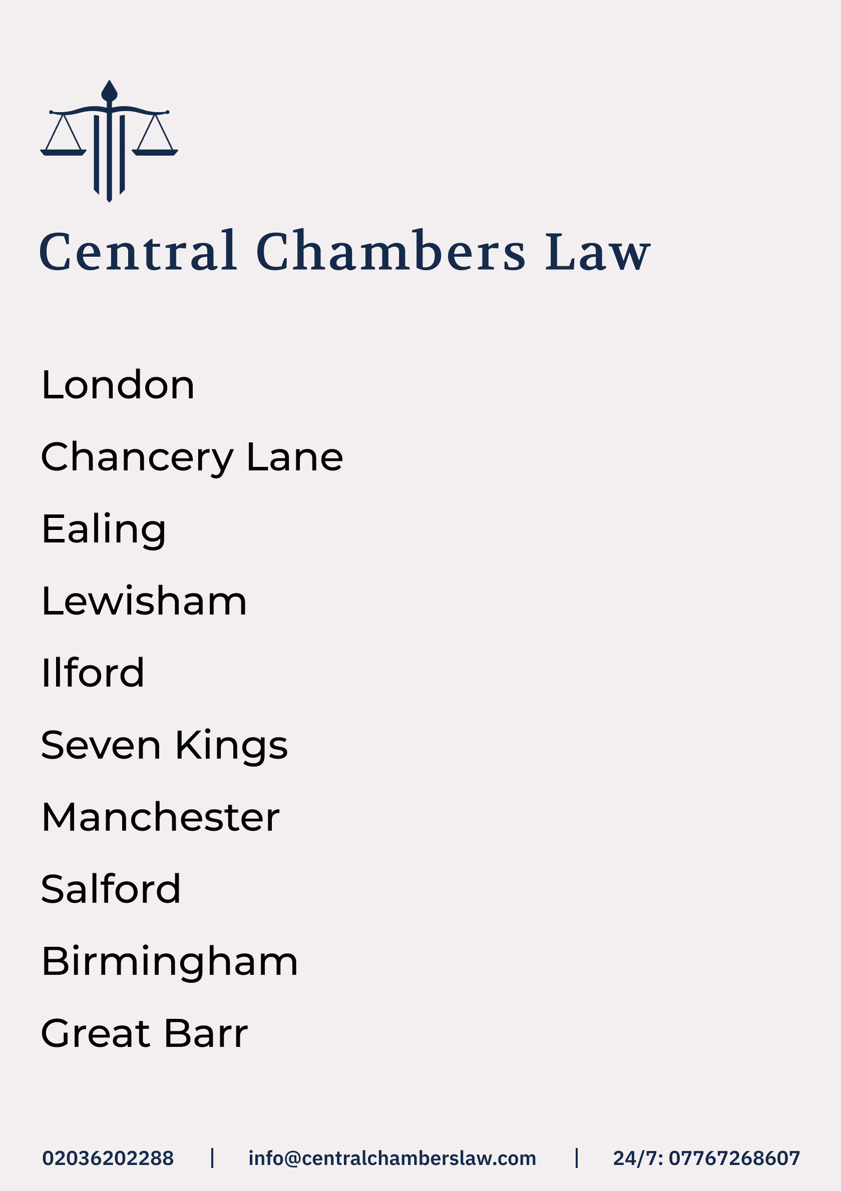 Central Chambers Law — branded A5 document
