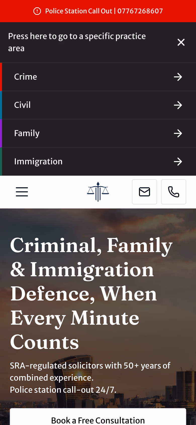 Central Chambers Law — website mobile view