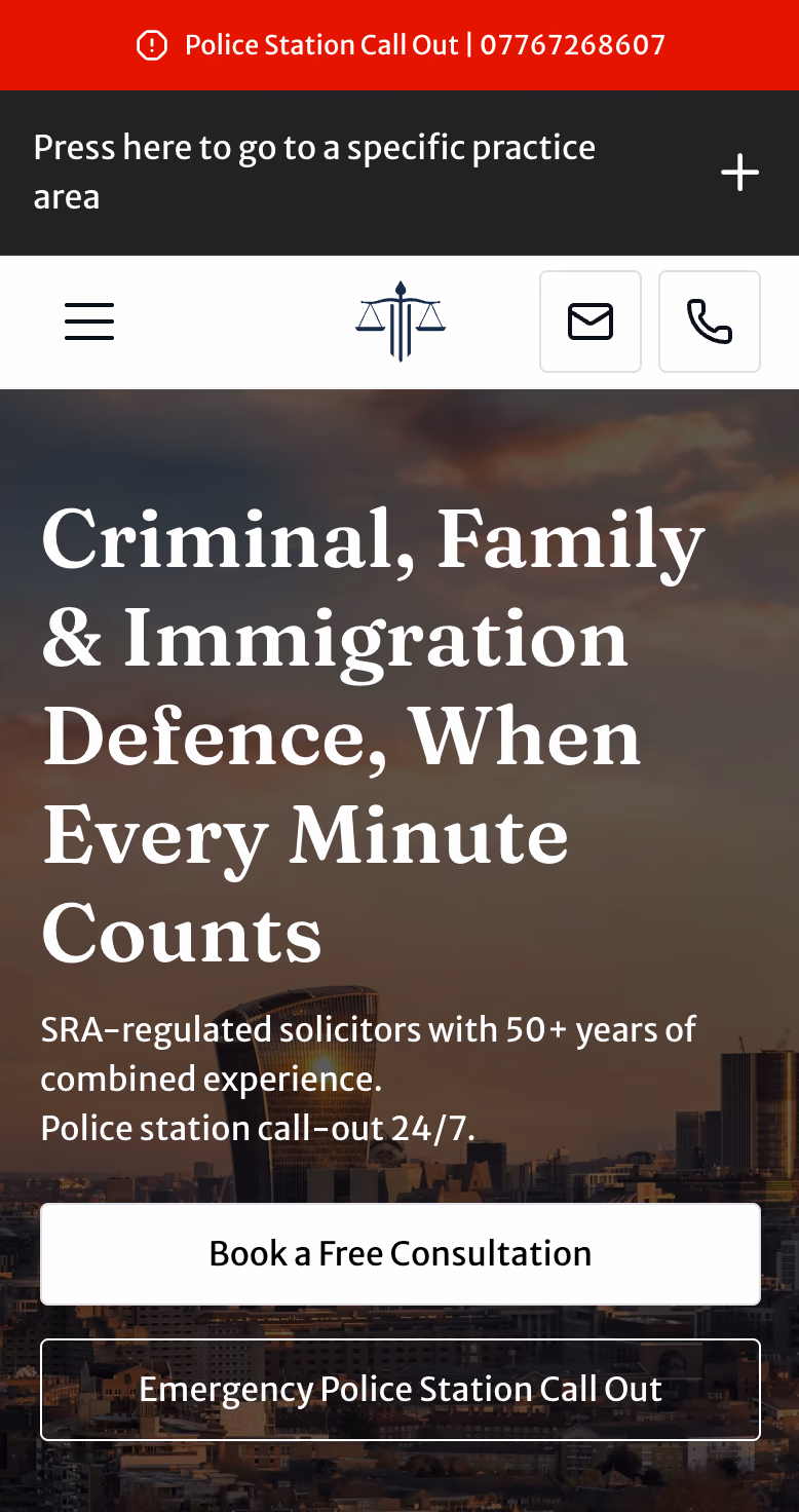 Central Chambers Law — website mobile view